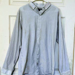 Murano Slim-Fit Non-Iron Italian Stripe Blue Long-Sleeve Woven Shirt